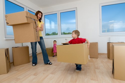 Office items loaded for transport in a removal van
